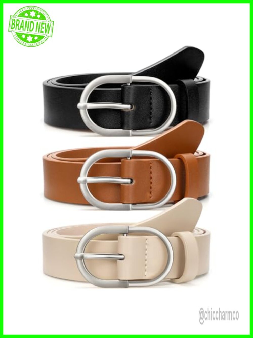 3 Pack Women's Faux Leather Belts with Gold Buckle for Jeans Pants Dresses